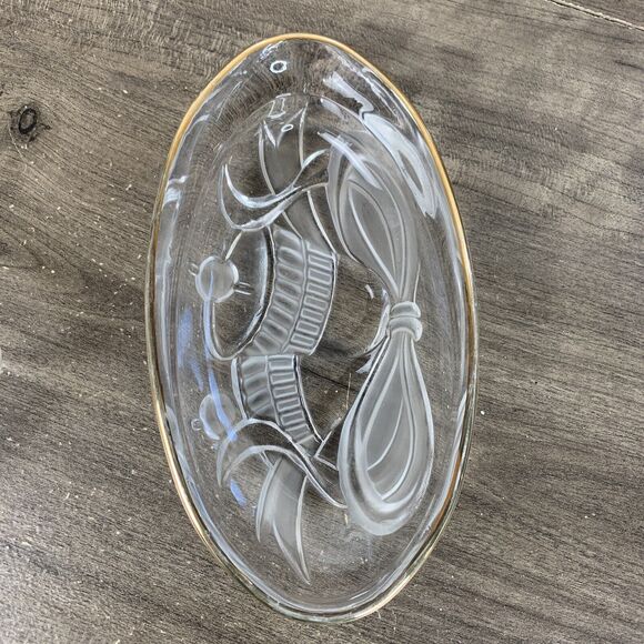 VTG Candy Glass Maple Leaf & Oval Dish with Gold Trim Set of 2 Clear Plates - Picture 3 of 10